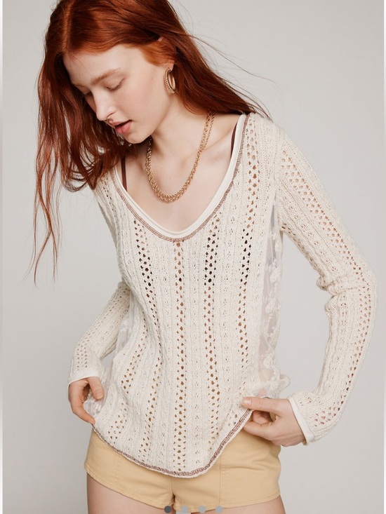 Urban Outfitters Kimchi Blue Cream Open-Knit V-Neck Sweater - Picture 2 of 5